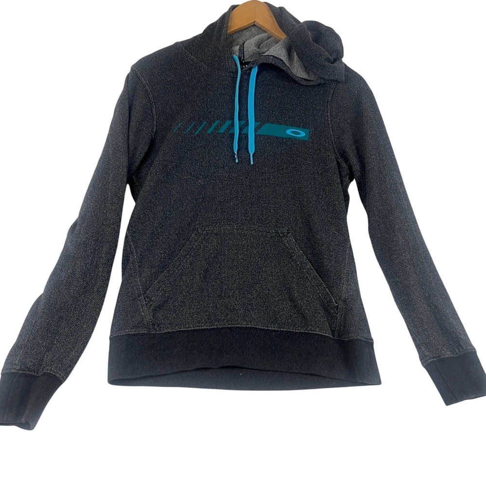 Oakley WoMens‎ Charcoal Gray Teal Graphic Pullover Hoodie Sweatshirt Small